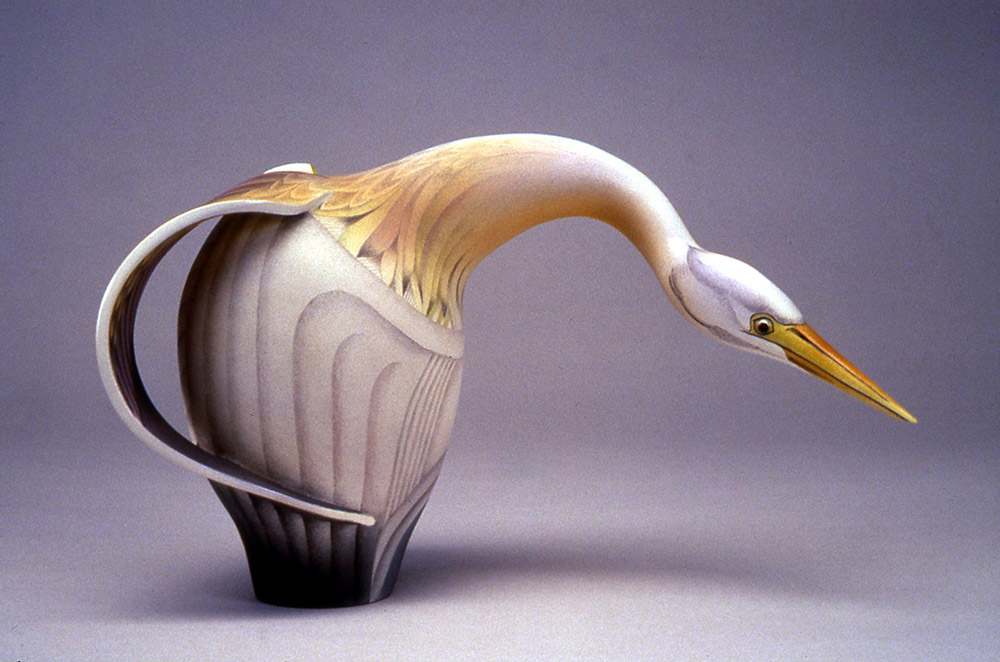 Teapot shaped into the form of an egret bird