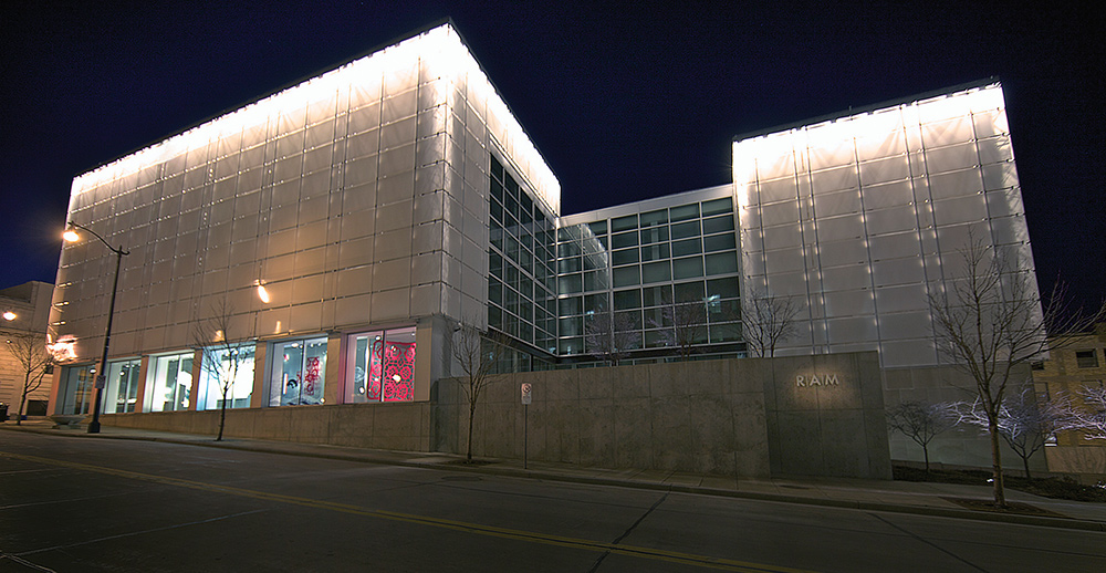 Racine Art Museum building at night in 2011