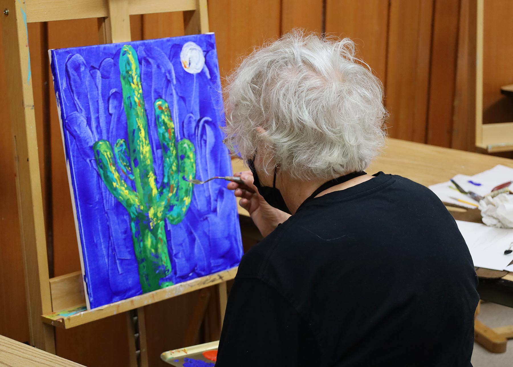 Woman Painting Blue Catctus Canvas 5