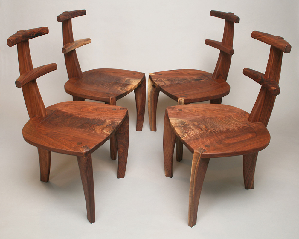 Set of four chairs made from walnut wood