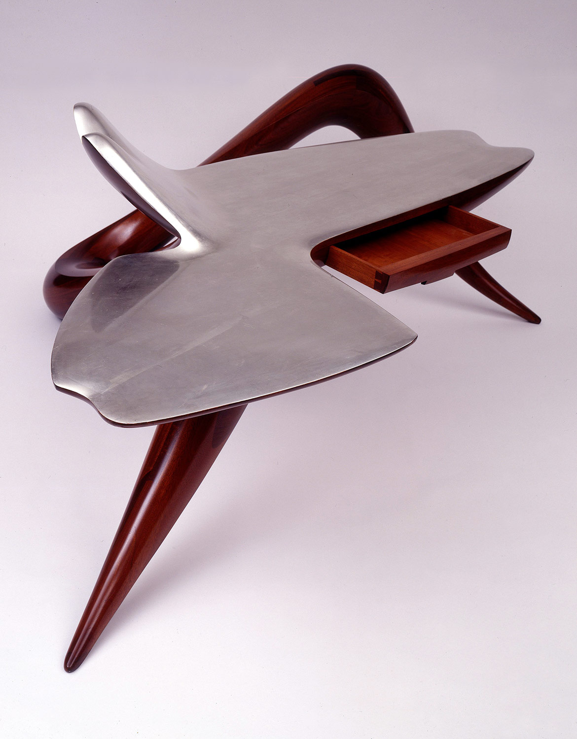 Wendell Castle, Desk (Silver Leaf Desk) Desk with lots of organic shapes and swirling curved legs